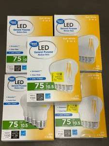 lot 105 image: Great Value LED General Purpose Medium Base Bulbs Lot of 5 Boxes