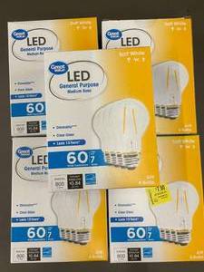 lot 173 image: Lot of 6 Great Value LED General Purpose Bulbs - Soft White, 60W Equivalent, 4-Pack
