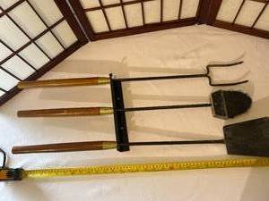 MCM Fireplace Wood handled modern set of tools
