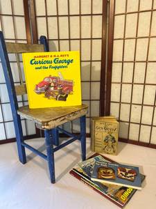 Adventurous Little Boy Lot - Fake rifle, vintage small chair and books