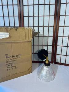 (Qty 2) Light Wall Sconces With Black & Gold Brass Finish