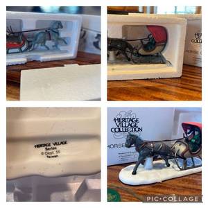 (Qty 3) Collection Dept 56 Heritage Village, One Horse Open Sleigh, Ox Sled, & Winter Sleigh Ride
