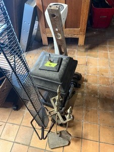 Big bug zapper, scale, fireplace tools