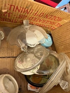 Glass lids, misc items