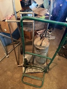 2 wheel cart, vintage sprayer