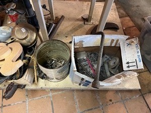 Table with tools and collectible items