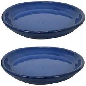 lot 159 image: SunnyDaze Decor 11.75 in. Imperial Blue Ceramic Planter Saucer (Set of 2)