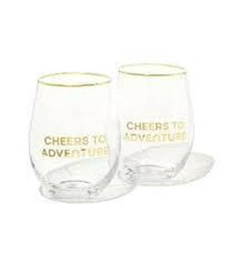 lot 181 image: Be Rooted 19 oz 2pk Glass Cheers To Adventure Wine Glasses