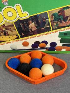 lot 124 image: Vintage Family Board Games including NERF Pool (Missing 2 balls), Silly 6 Pins Bowling, and Goolf Wacky Golf Board Game