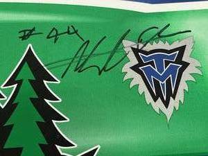 lot 233 image: Win Craft Sport Minnesota Timberwolves Licker Room Sign with #6 Player Auto and #44 Player Auto