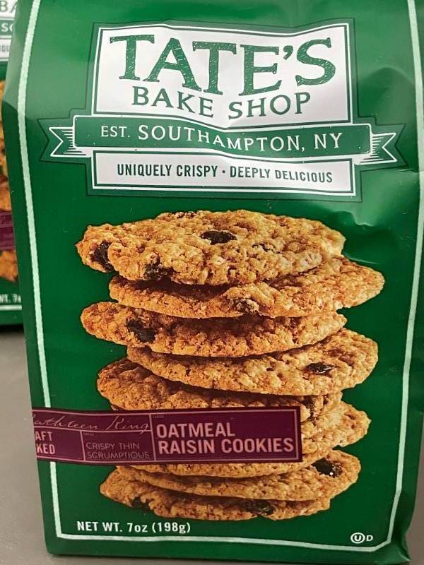 lot 2 image: Tates Bake Shop Oatmeal Raisin Cookies, 7oz (3 Packs)