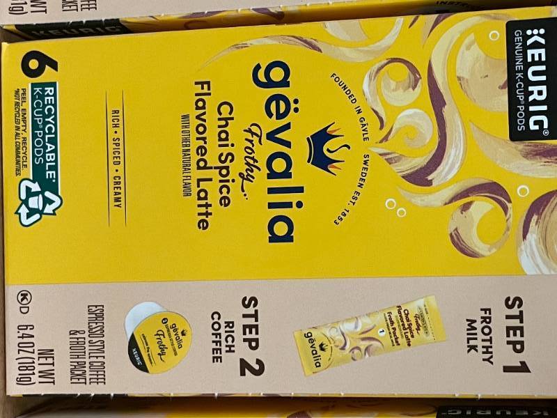 lot 145 image: Gevailia Chai Latte K-Cups, 6 Boxes of 6