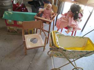 lot 100 image: Collection of Wood high chairs, Me...