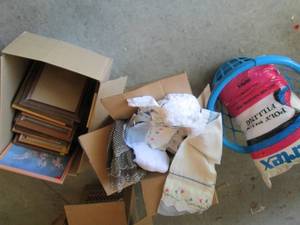 lot 104 image: Boxes of wood picture frames and se...
