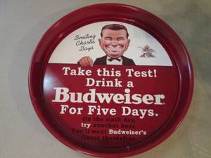 lot 158 image: Budweiser Tin Serving Tray...