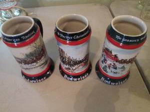 lot 6 image: Set of (3) Budweiser Steins 1990, 1...