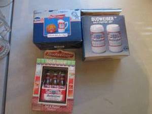 lot 173 image: (3) Assorted style Budweiser salt a...