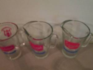 lot 198 image: (3) Heavy Glass Schmidt Beer Pitche...