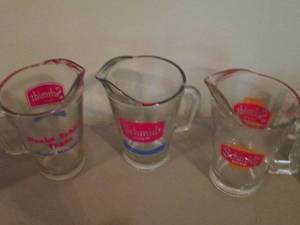 lot 199 image: (3) Heavy Glass Schmidt Beer Pitche...