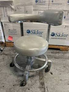 lot 7 image: Den-Tal-Ez 49350 Height Adjustable Salon Tattoo Dental Stool Posture Comfort Chair with Curved Back Support - Great Condition Arm Has Repairable Puncture...