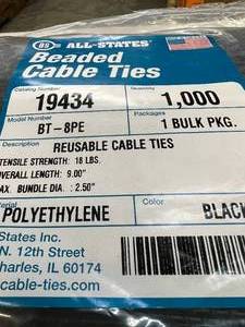 lot 21 image: Lot of 2 NEW All-States AS BT-8PE 1000-Pack Reusable Polyethylene Beaded Cable Ties - Black