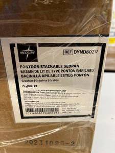 lot 25 image: 1 Case (20 each) NEW Medline DYND80217 Pontoon Stackable Bedpans - Graphite&nbsp
