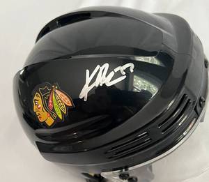 lot 25 image: Kirby Dach Signed Chicago Blackawks Hockey Mini Helmet with JSA COA