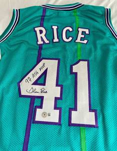 lot 9A image: Glen Rice Signed and Inscribed 97 ASG MVP Charlotte Hornets Jersey with JSA COA - Size XL