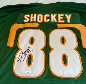 lot 20A image: Jeremy Shockey Signed University of Miami Jersey with JSA COA - Size XL