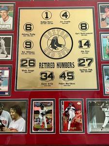lot 36 image: Boston Red Sox Baseball Retired Numbers BEAUTIFUL Framed and Matted Piece - 2 Autos - 27x23
