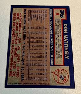 lot 19D image: Don Mattingly RC 1984 Topps #9 Rookie Vintage Baseball Card