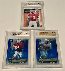 lot 32D image: Lot of 3 Beckett Graded 9  9.5 Football Cards - Warren Moon, Travis Henry, Bean Leard