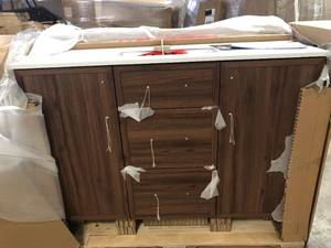 Home Decorators Collection Bilston 48 in. W x 19 in. D x 34 in. H Single Sink Bath Vanity in Spiced Walnut with White Engineered Stone Top   Customer Returns See Pictures