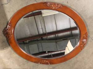 Home Decorators Collection Winslow 30 in. W x 38 in. H Round Wood Framed Wall Bathroom Vanity Mirror in cherry  Customer Returns See Pictures