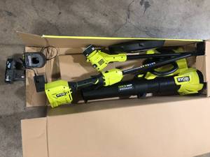 ONE HP 18V Brushless Cordless Battery String Trimmer and Leaf Blower Combo Kit with 4.0 Ah Battery and Charger   Customer Returns See Pictures