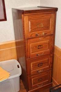 lot 12 image: Solid Oak Wooden File Cabinet with brass hardware