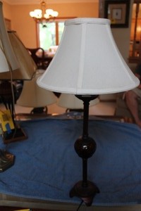 lot 19 image: Brass Lamp with tortoise-shell bubble