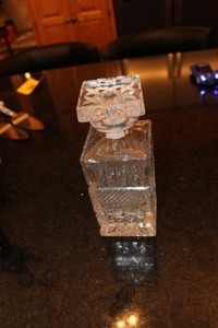 lot 39 image: Vintage Heavy Cut Diamond Pattern Crystal Decanter and Glass Stopper