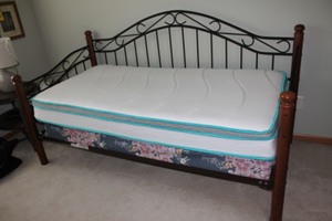 lot 56 image: Twin Daybed with Iron and Wood Frame and Memory Foam Mattress