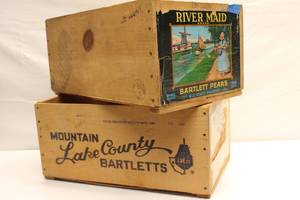 lot 109 image: Set of 2 Bartlett Pear Wooden Fruit Boxes