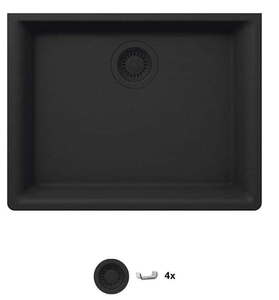 lot 32 image: GLACIER BAY Stonehaven 24 in. Undermount Single Bowl Black Onyx Granite Composite Kitchen Sink with Black Strainer