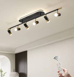 lot 76 image: Jaycomey Modern LED Ceiling Lights, Dimmable 6-Light Flush Mount Ceiling Lamp Fixture with Remote, 51 Black and Gold Directional Ceiling Ligting for Hallway Kitchen Bedroom Entry (60W3600 Lumens)