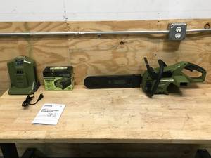 lot 3 image: New Green Machine 62V Brushless 16 in. Battery Chainsaw With 2.5 Ah Battery and Charger