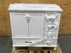 lot 4 image: New Home Decorators Collection Bathroom Vanity 37W x 22D x 35H White Marble Top