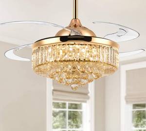lot 117 image: 48 Inch Crystal Ceiling Fan with Light and Remote Modern Dimmable Fandelier Invisible Retractable Chandelier Fan Gold for Bedroom Living Room