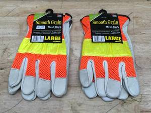 lot 101 image: Lot of 2 - New Smooth Grain Mesh Back Work Gloves Size Large