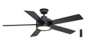 lot 194 image: HOME DECORATORS COLLECTION Baxtan 56 in. Indoor Matte Black Ceiling Fan with Warm White Integrated LED with Remote Included