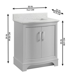 lot 5A image: allen  roth Yorkshire 30-in Light Gray Undermount Single Sink Bathroom Vanity with Marble Top Model # 1412VA-30-242 (Retail $779.93)