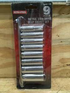 lot 167 image: Ultra Steel 9 Piece Metric 38in Drive Deep Socket Set Model # UA06115B