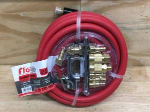 lot 170 image: Flo-Lite 25 Ft Rubber Air Hose with blow gun attachment and accessories